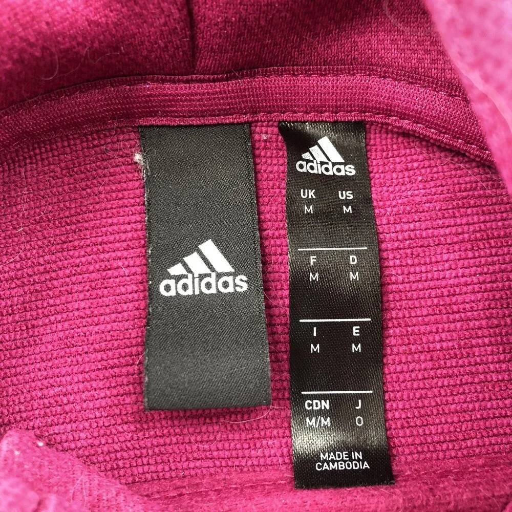 Adidas Hoodie Mens Medium Pink Pullover Fleece Sweatshirt Cold RDY Zip Pockets